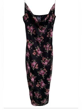 Windsor Black Midi Slip Dress with Pink Floral Print
